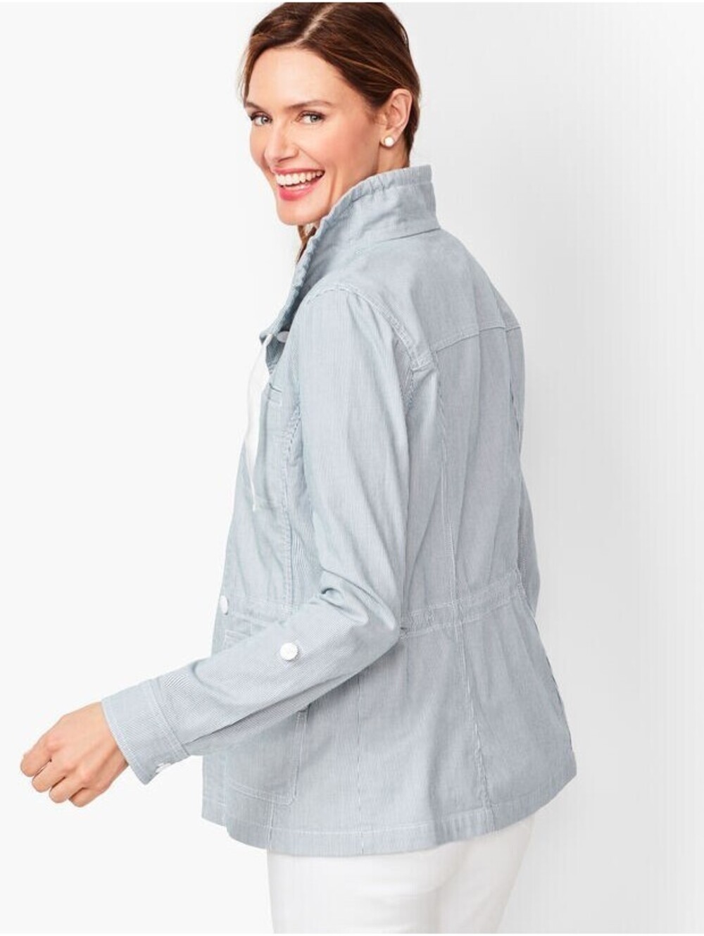 Talbots Stripe Twill Jacket Light Blue Size 2X Excellent Condition #785 - Picture 2 of 11